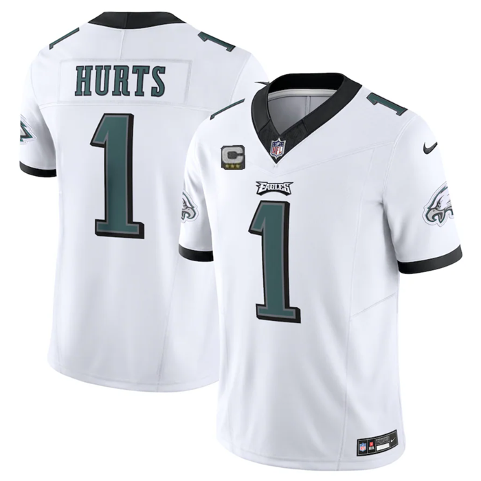 Men's Philadelphia Eagles #1 Jalen Hurts White 2023 F.U.S.E. With C Patch Vapor Untouchable Limited Stitched Football Jersey Men's Philadelphia Eagles #1 Jalen Hurts White 2023 F.U.S.E. With C Patch Vapor Untouchable Limited Stitched Football Jersey